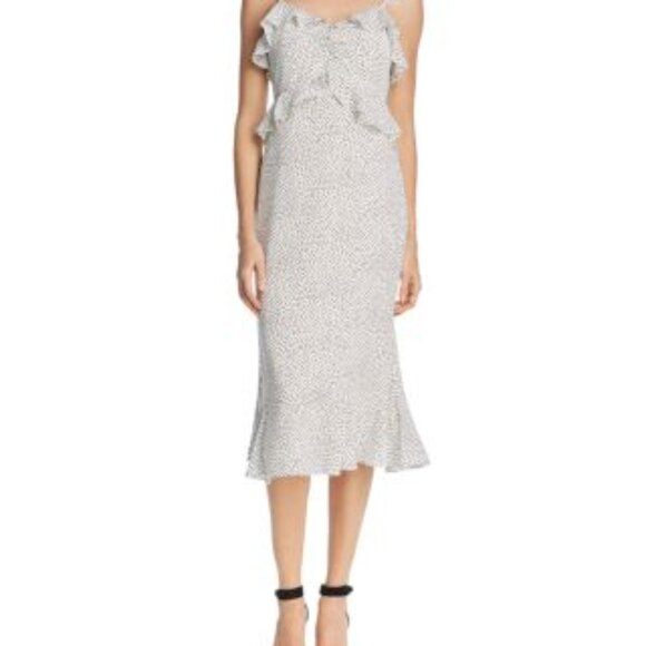 Lucy Paris Dresses & Skirts - Lucy Paris Marissa Ruffled Polka Dot Midi Dress - black & white